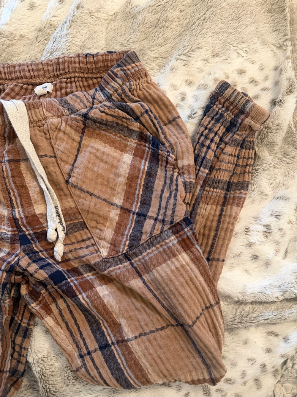 Aerie Brown Plaid Gauze Jogger Pants Earthy Grunge Cottagecore Lounge - Picture 8 of 10